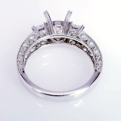 "ENGR01504" Vintage Inspired There Stone Diamond Engagement Ring