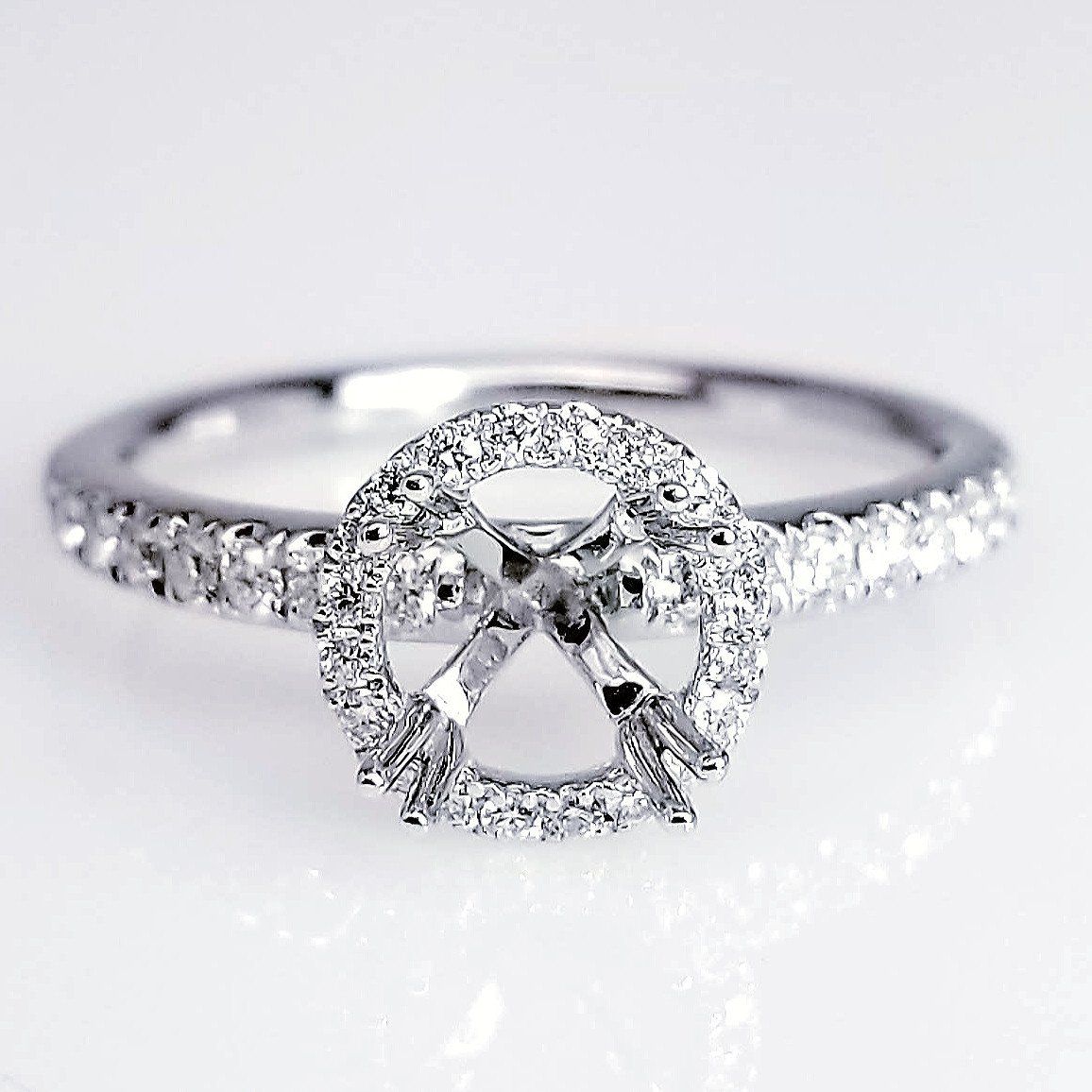 "ENGR03112" Delicate Scoop Pave Diamond Halo Engagement Ring Mounting