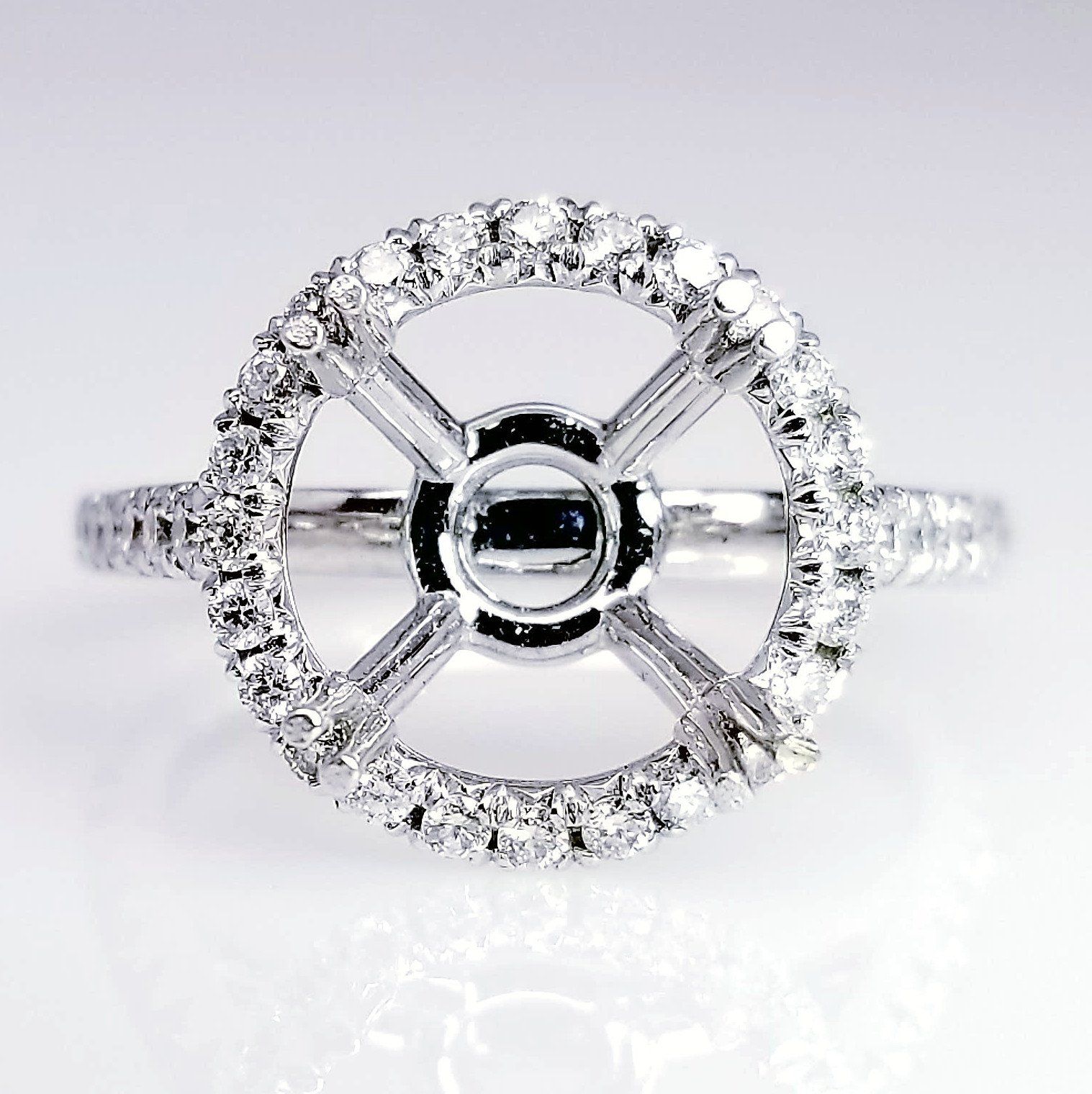 "ENGR02925" Round Cut Pave Diamond Halo Engagement Ring Setting