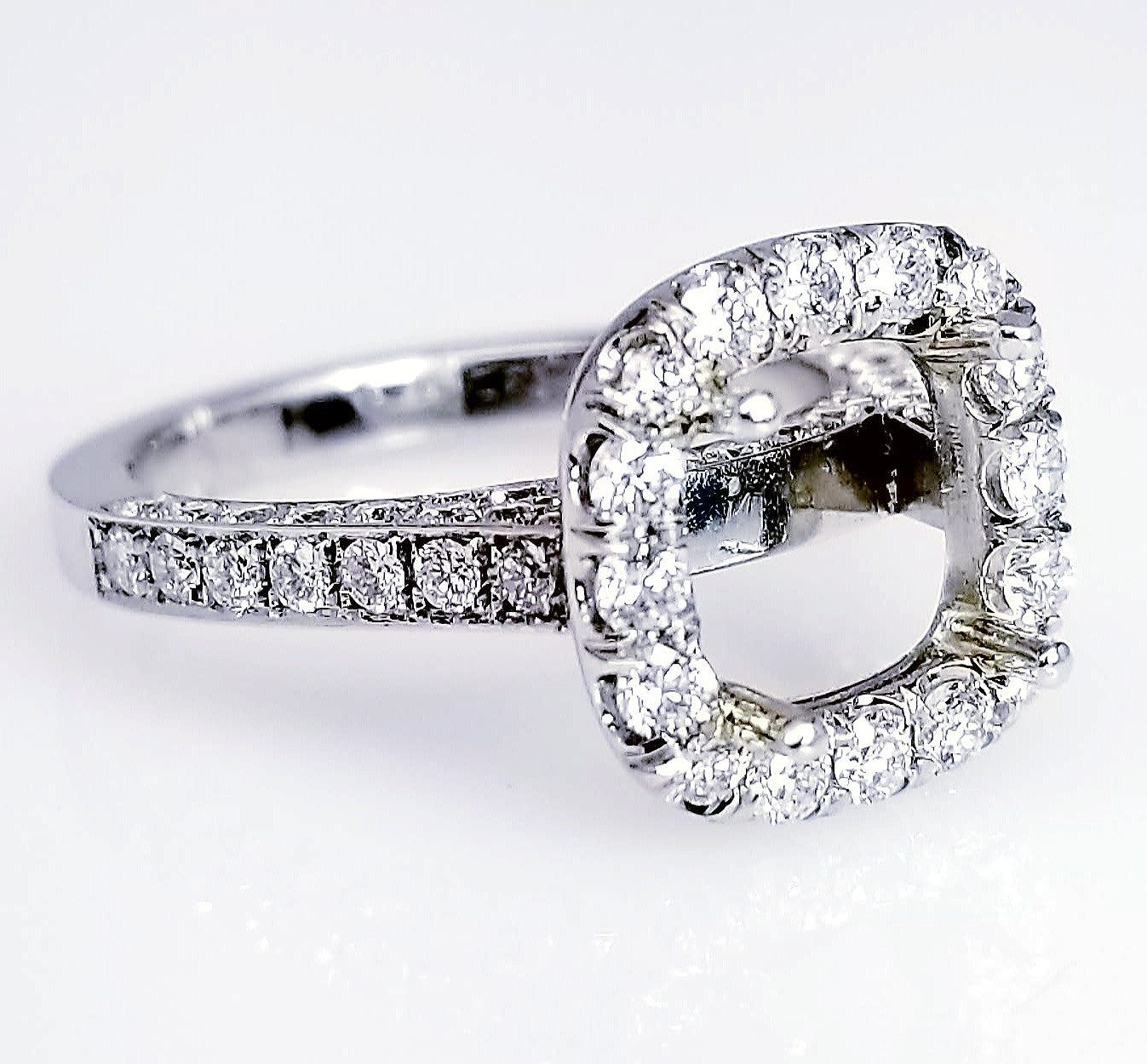 "ENGR02220" Cushion Cut Pave Diamond Halo Engagement Ring Setting