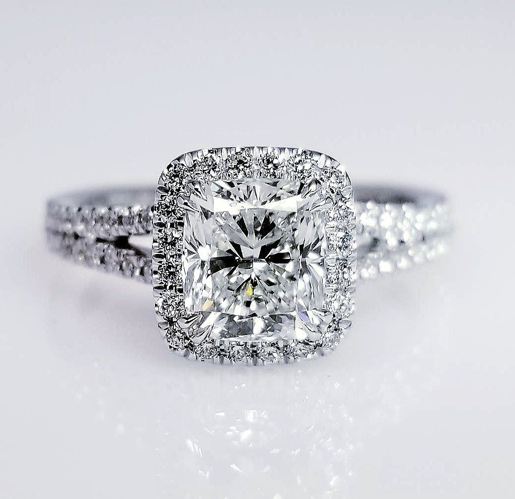 "ENGR03175" Split Shank Pave Halo Engagement Ring