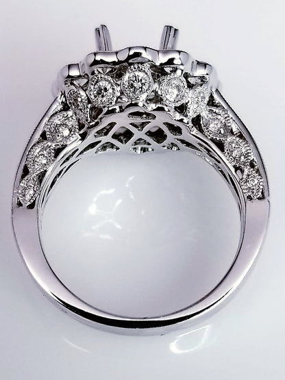 "ENGR01788" Diamond Halo Setting With Antique Flare And Vintage Baguettes