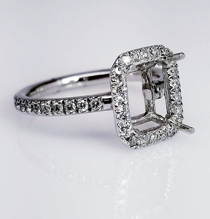"ENGR02036" Halo Emerald Cut Engagement Ring Setting For An Emerald Cut Diamond Or Gem