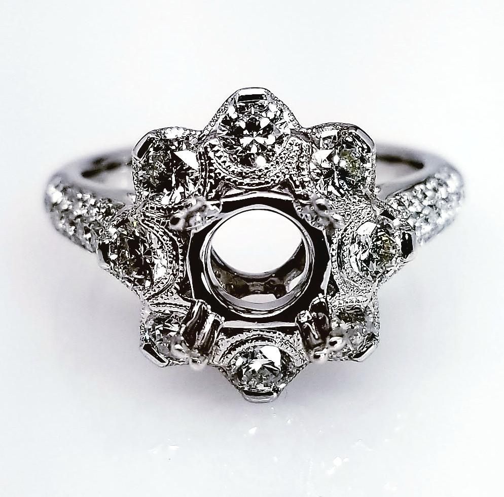 "ENGR03177" Flower Motif Diamond Halo Engagement Ring Setting
