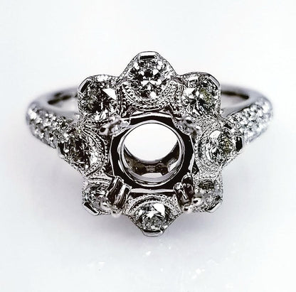 "ENGR03177" Flower Motif Diamond Halo Engagement Ring Setting