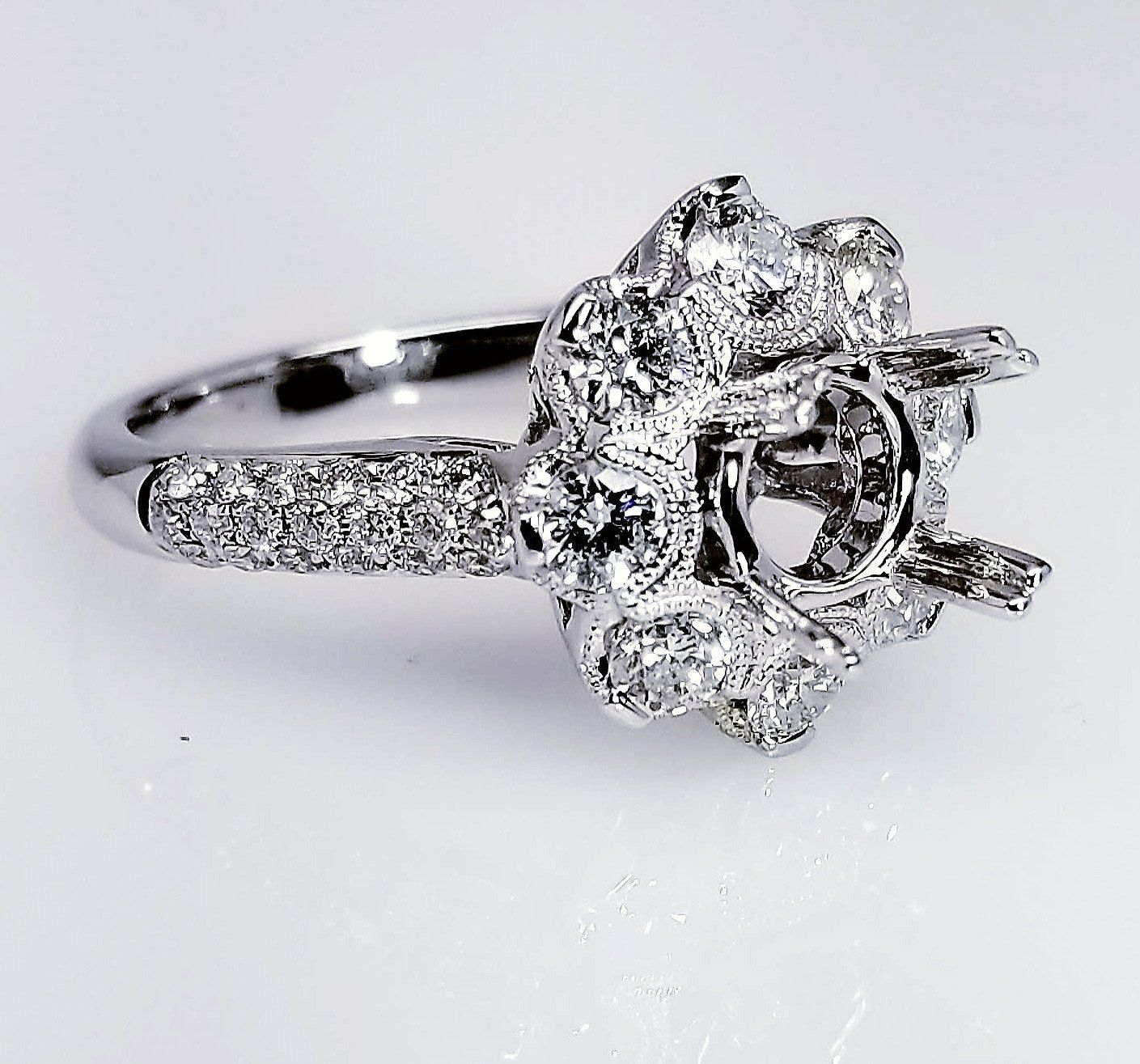 "ENGR03177" Flower Motif Diamond Halo Engagement Ring Setting