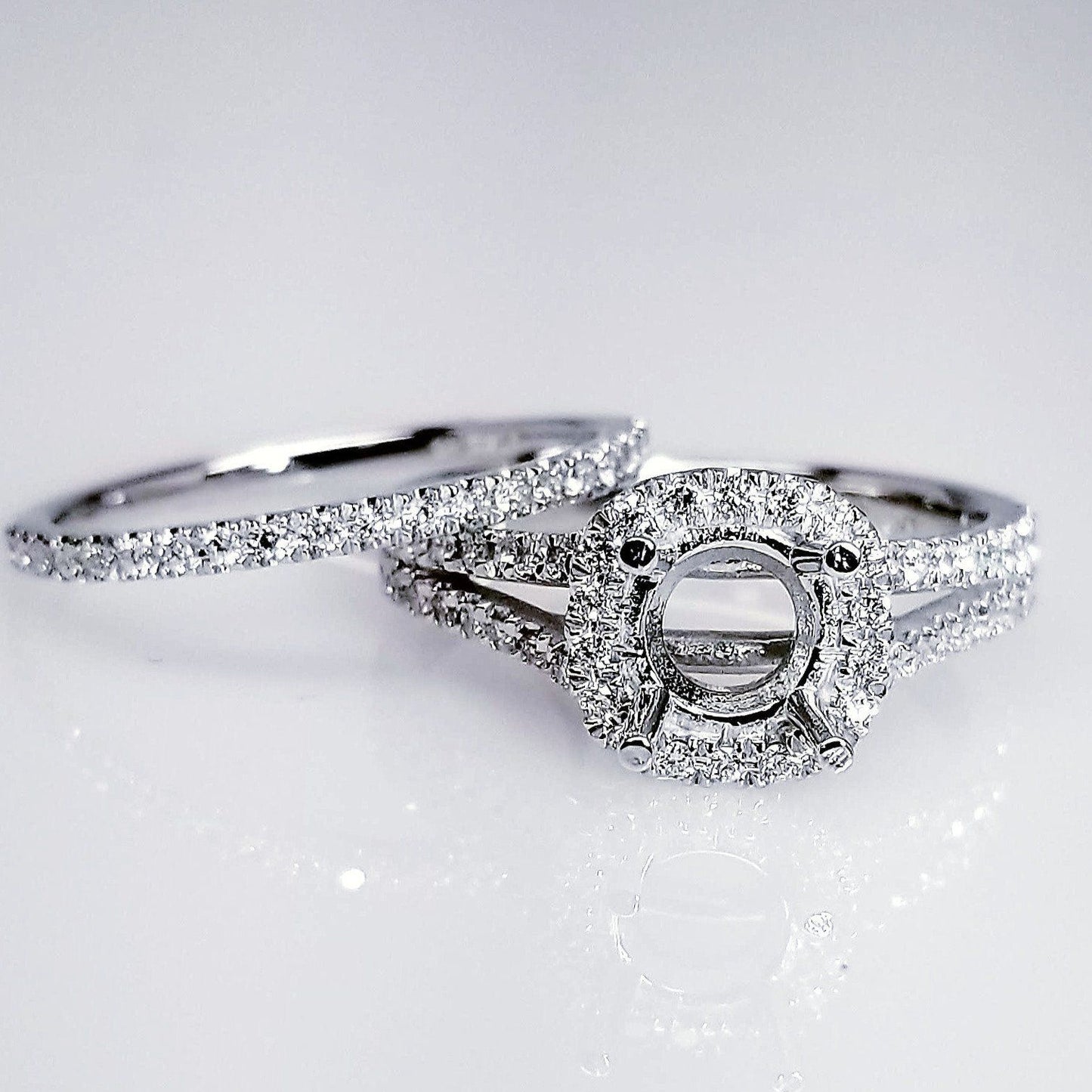 "ENGR03152" Split Diamond Engagement Ring Setting With A Matching Diamond Band