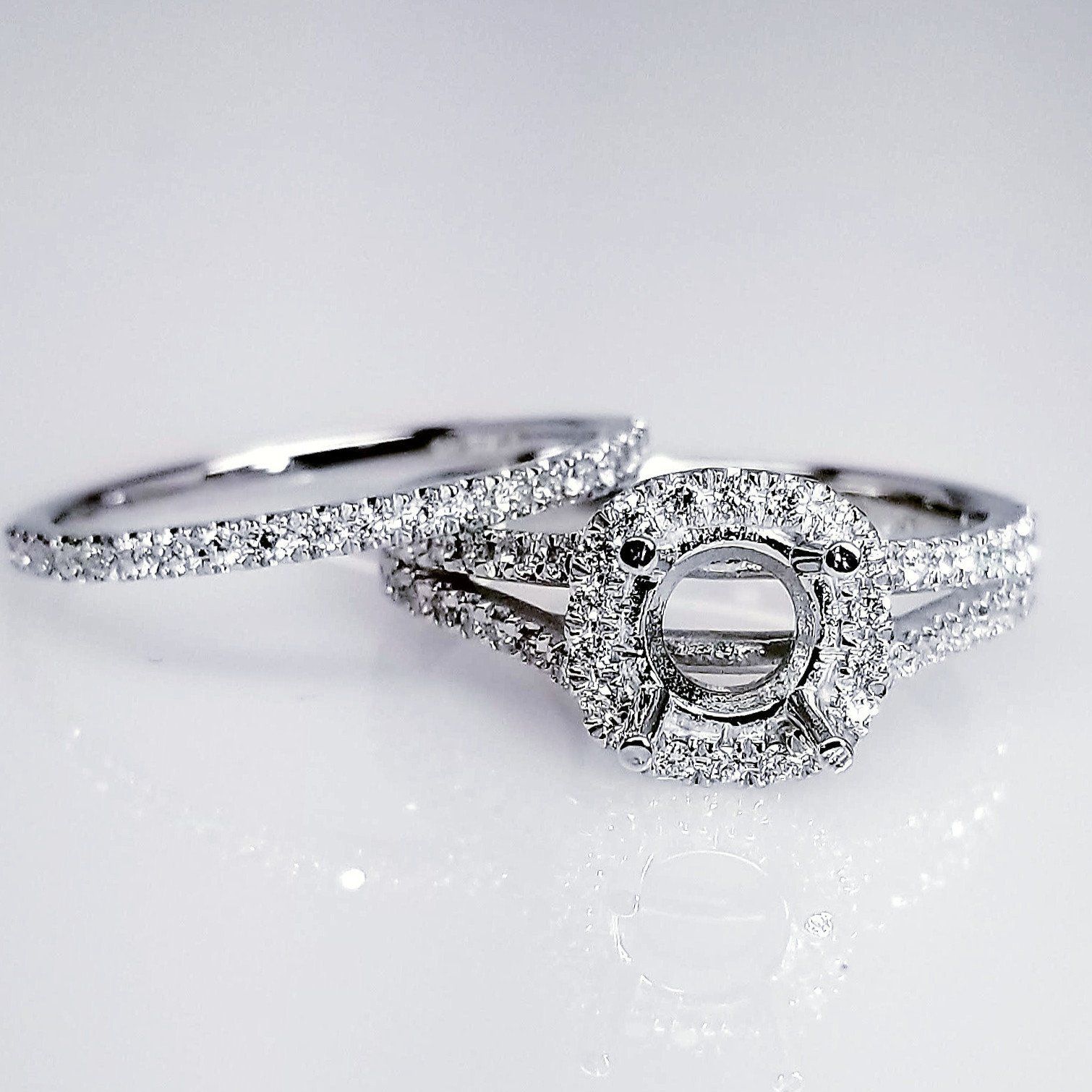 "ENGR03152" Split Diamond Engagement Ring Setting With A Matching Diamond Band