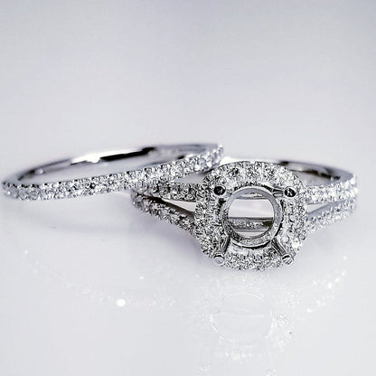 "ENGR03152" Split Diamond Engagement Ring Setting With A Matching Diamond Band