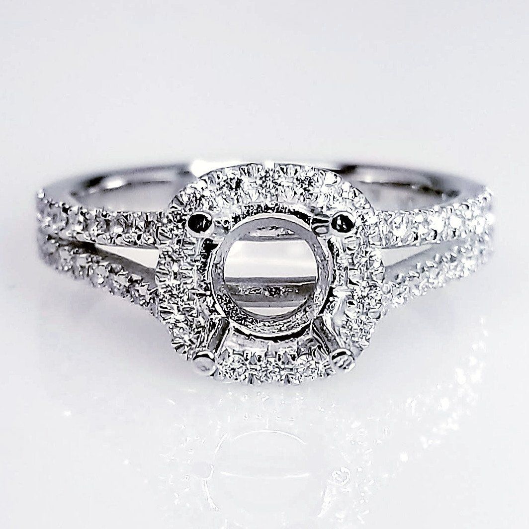 "ENGR03152" Split Diamond Engagement Ring Setting With A Matching Diamond Band