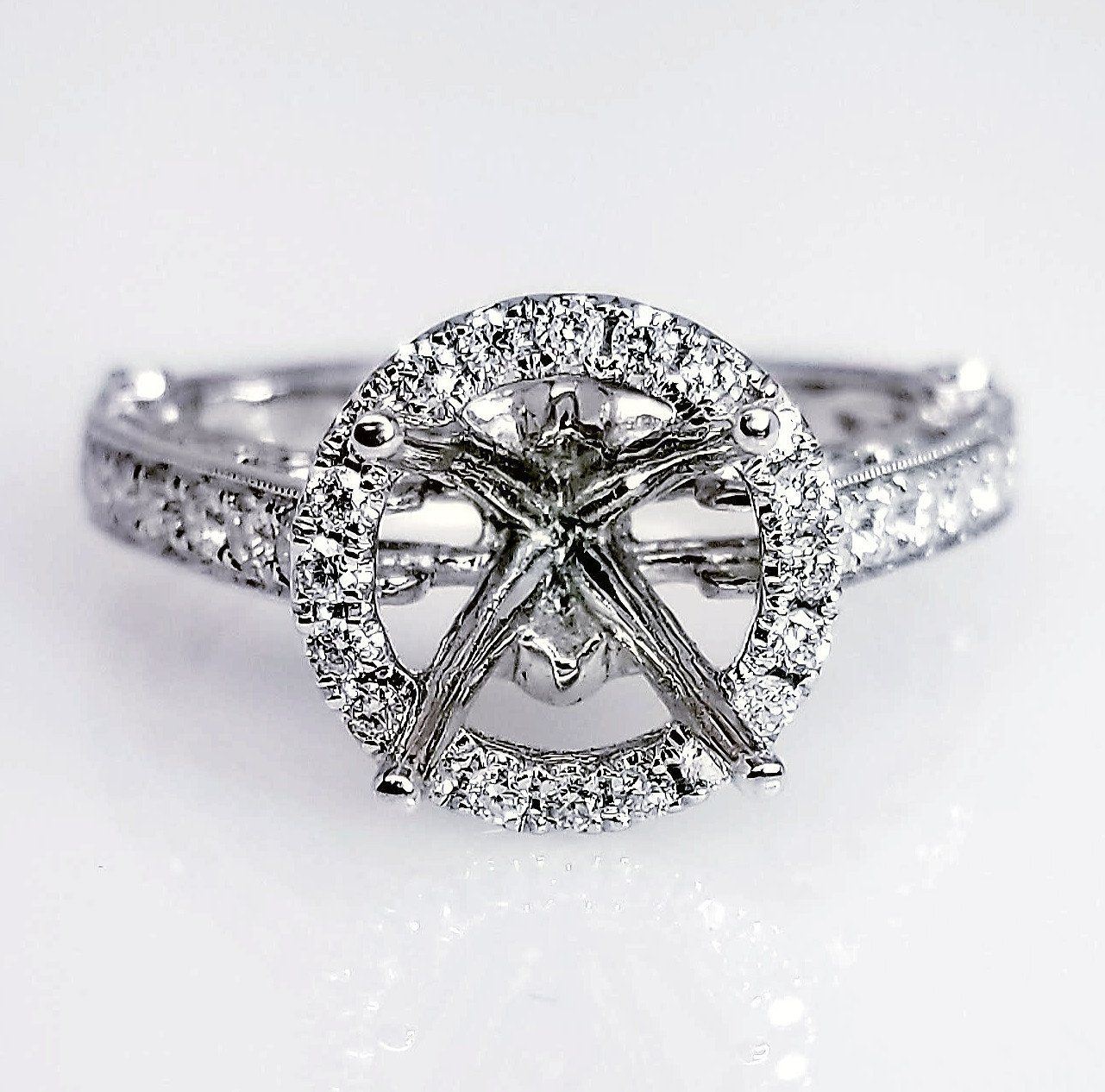 "ENGR02977" Filigree Diamond Round Cut Engagement Ring Setting
