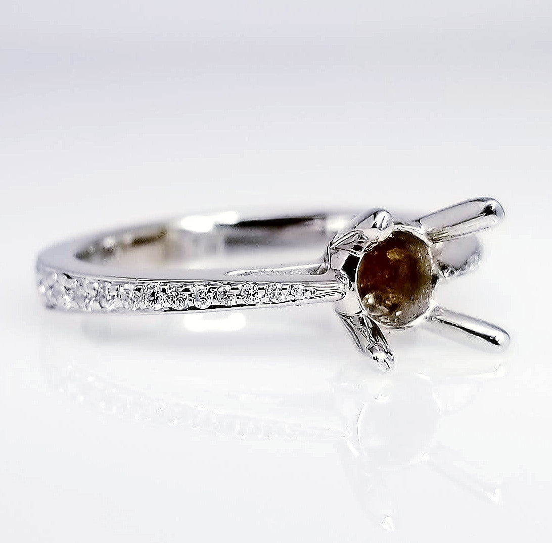 "ENGR01691" Four Prong Tapering Shoulder Pave Diamond Engagement Ring Setting