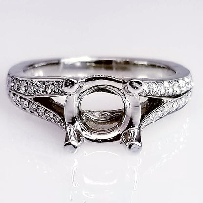 "ENGR01952" Round Brilliant Cut Setting With A Split Shank Heavy Platinum European