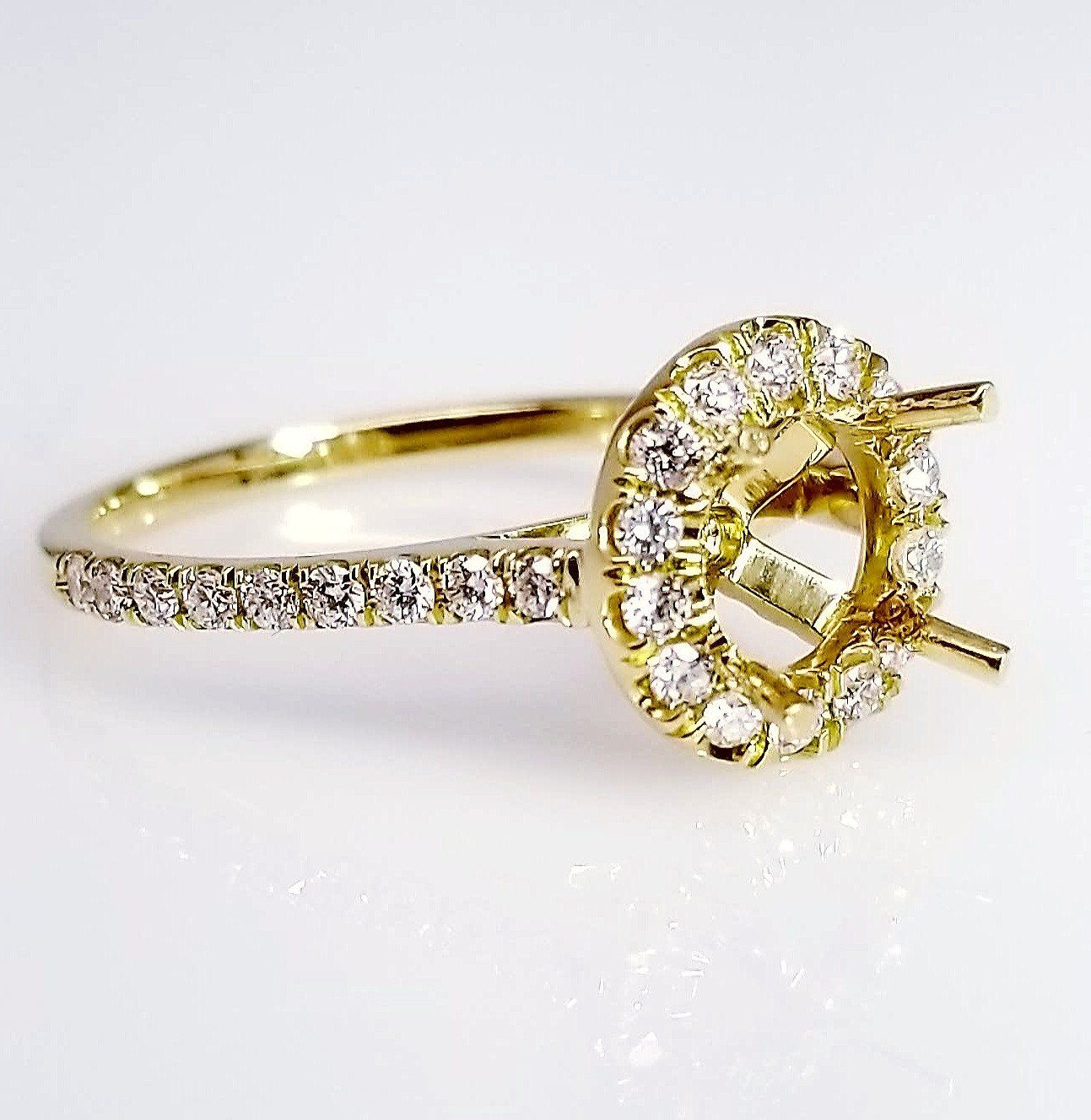 "ENGR02945" Yellow Gold Halo Set Pave Diamond Engagement Ring Setting