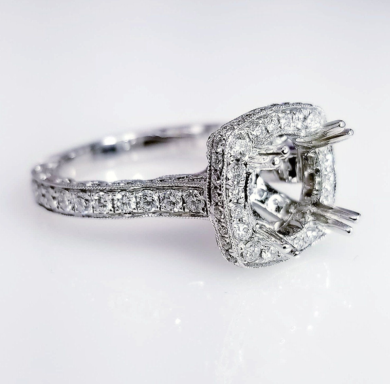 "ENGR03181" Vintage Style Halo Diamond Engagement Ring Setting