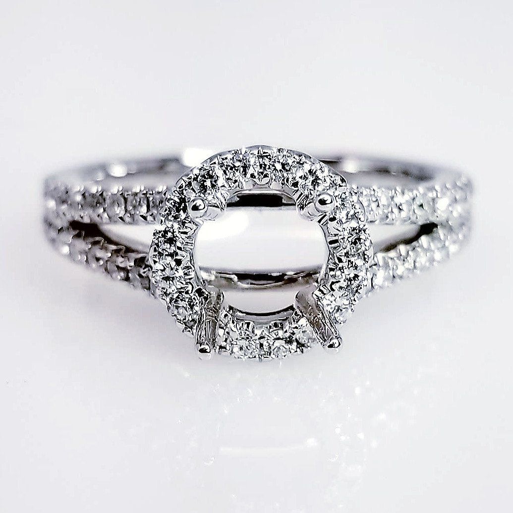 "ENGR03180" Halo Split Shank Diamond Engagement Ring Setting