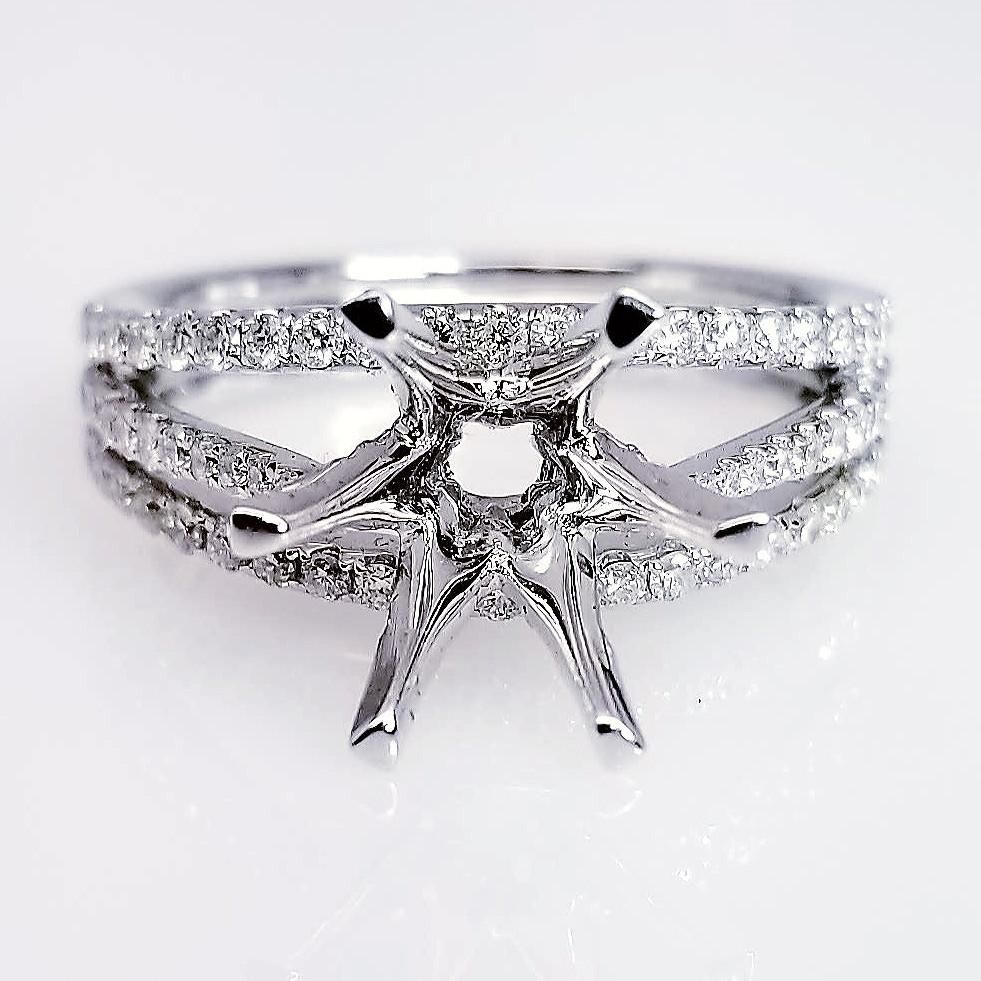 "ENGR02786" Six Prong Triple Split Diamond Pave Engagement Ring Setting