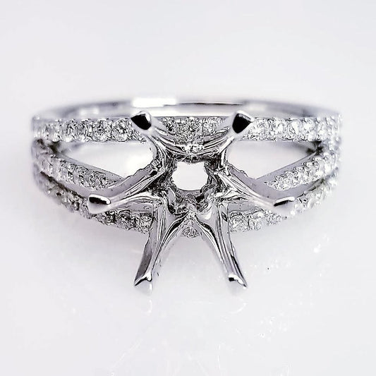 "ENGR02786" Six Prong Triple Split Diamond Pave Engagement Ring Setting
