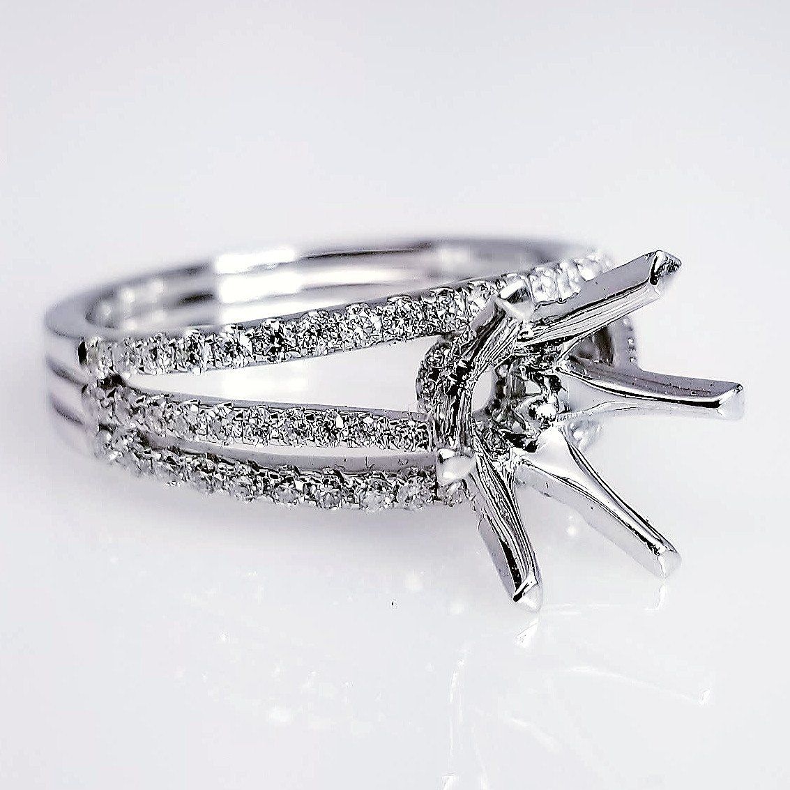 "ENGR02786" Six Prong Triple Split Diamond Pave Engagement Ring Setting