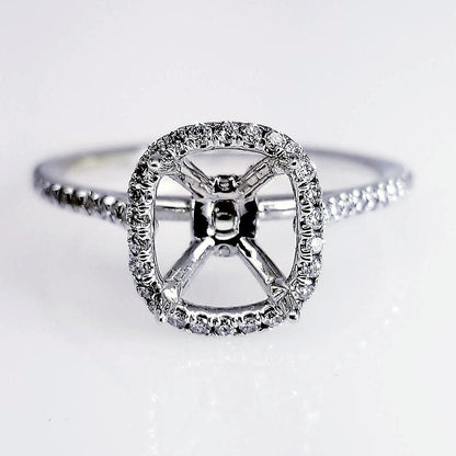 "ENGR02620" Delicate Cushion Cut Halo Style Diamond Engagement Ring Setting