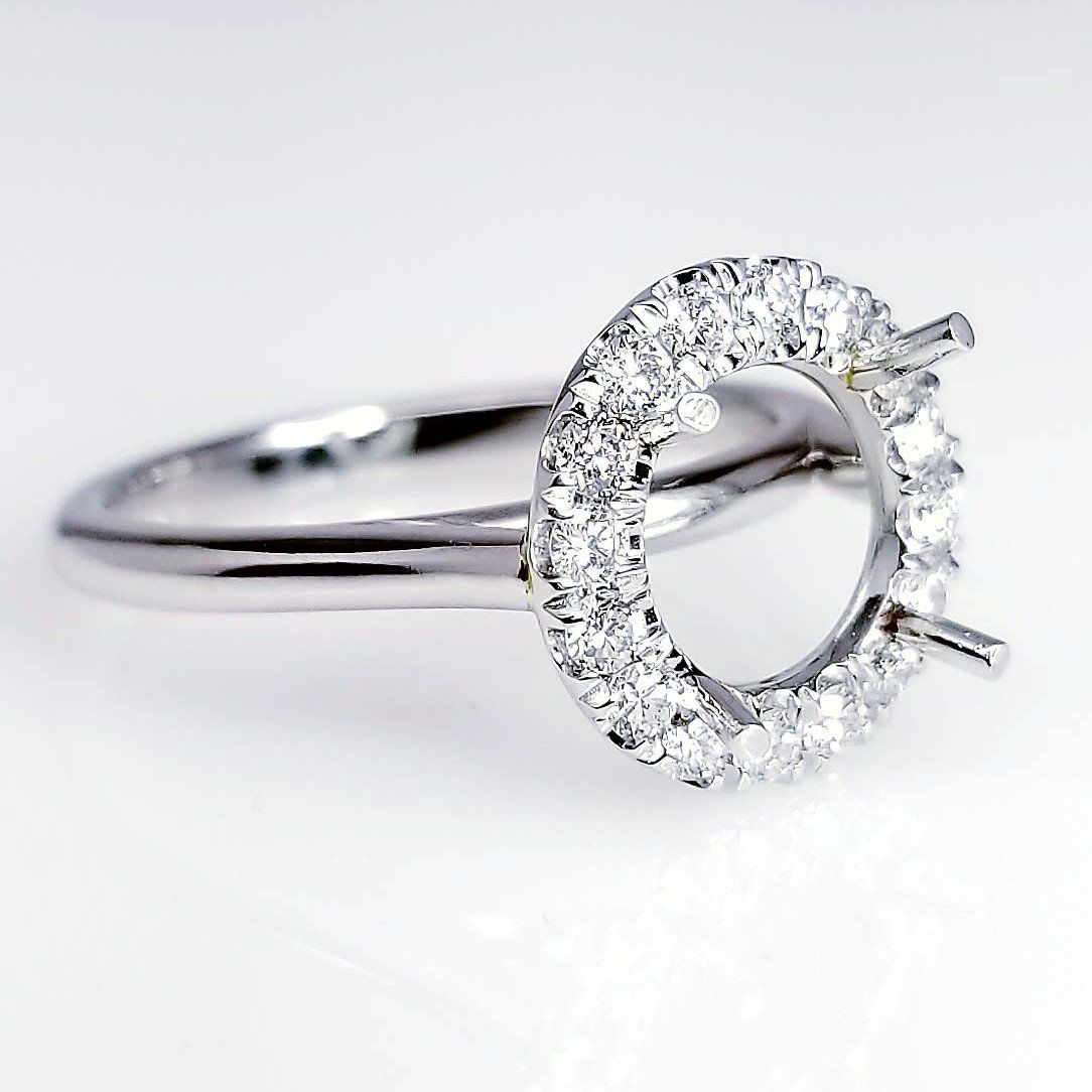 "ENGR03020" Micro Pave Set Diamond Halo Engagement Ring Setting