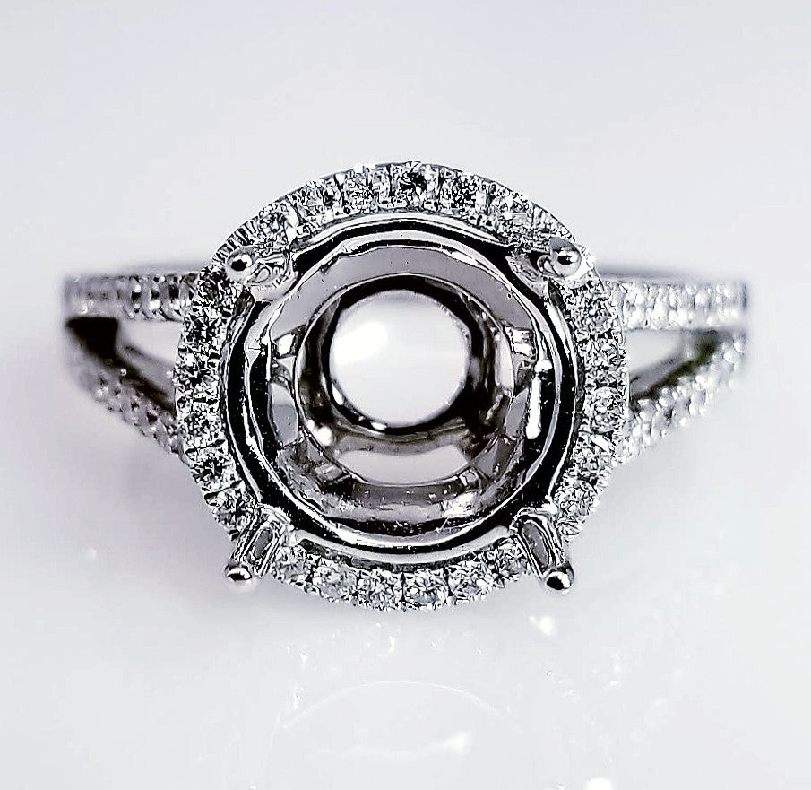 "ENGR01960" Halo Diamond Engagement Ring Setting With A Split Shank Design