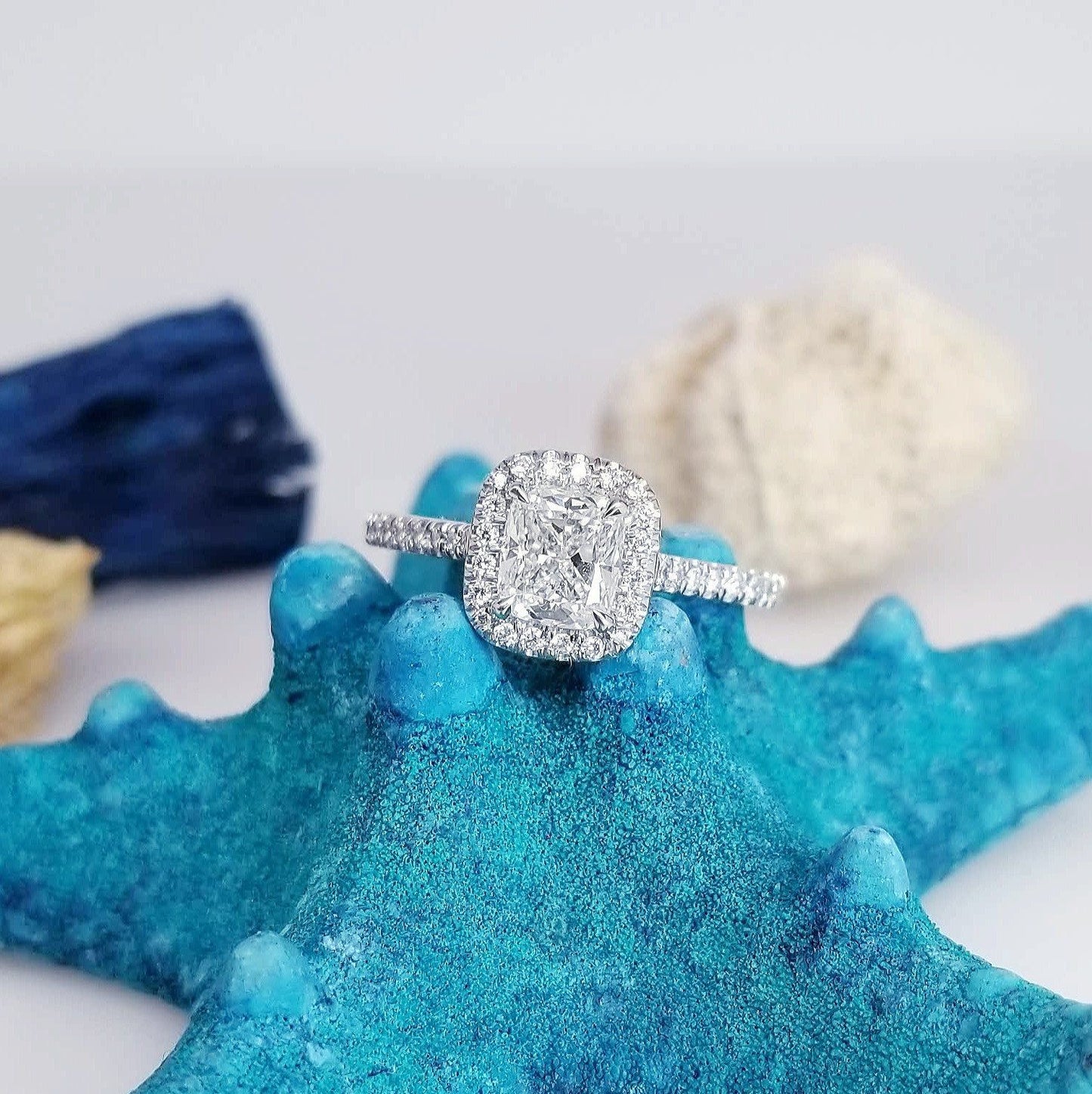 "ENGR03065" New Cushion Cut Delicate Halo Set Diamond Engagement Ring ENGR03065