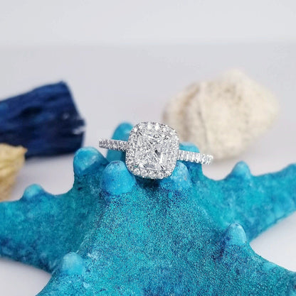 "ENGR03065" New Cushion Cut Delicate Halo Set Diamond Engagement Ring ENGR03065