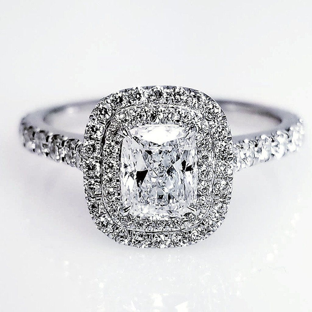 "ENGR03072" Double Halo Cushion Cut Damond Engagement Ring
