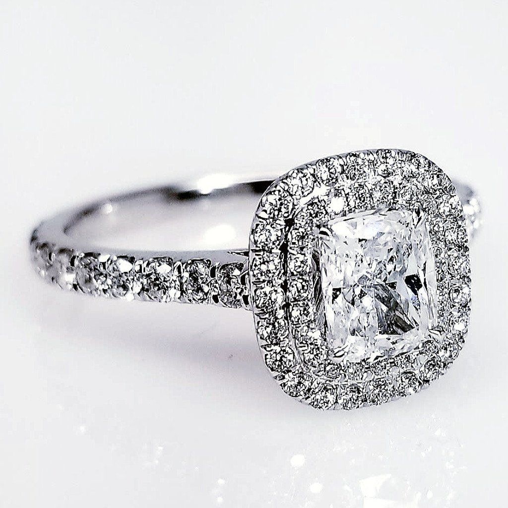 "ENGR03072" Double Halo Cushion Cut Damond Engagement Ring