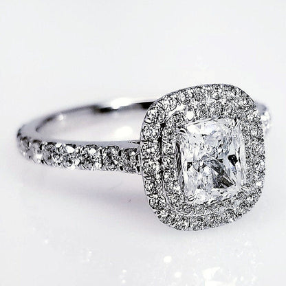 "ENGR03072" Double Halo Cushion Cut Damond Engagement Ring