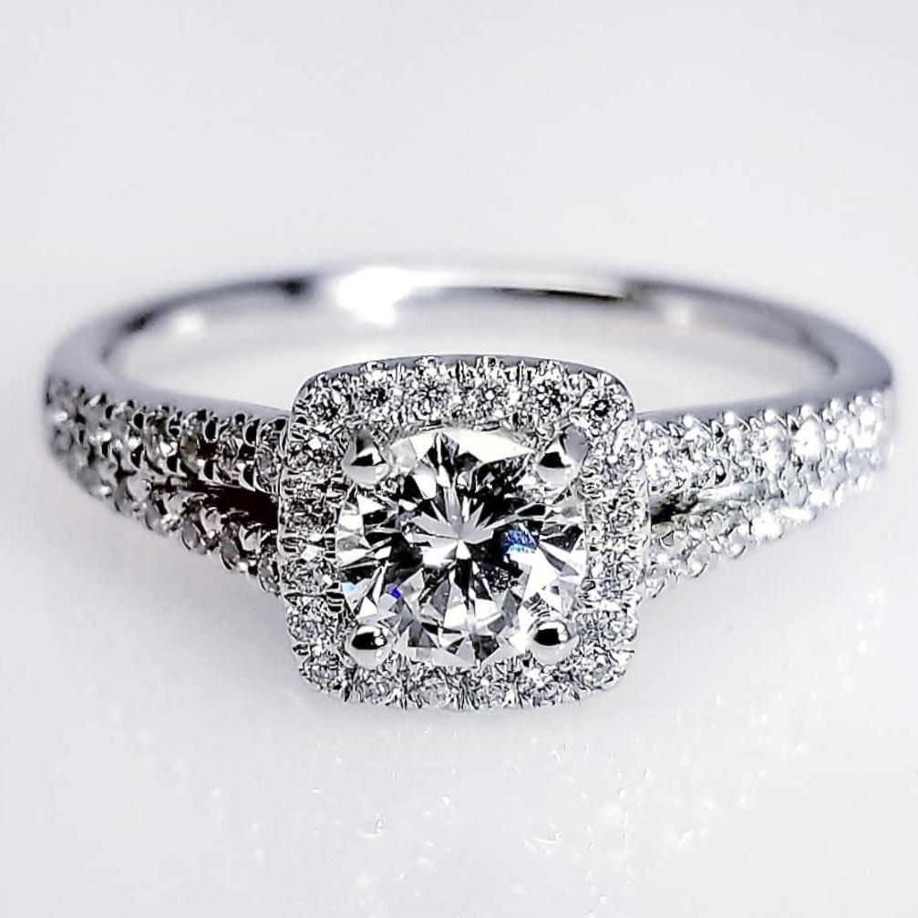 "ENGR03037" Round Cut Split Shank Cushion Halo Diamond Engagement Ring ENGR03037