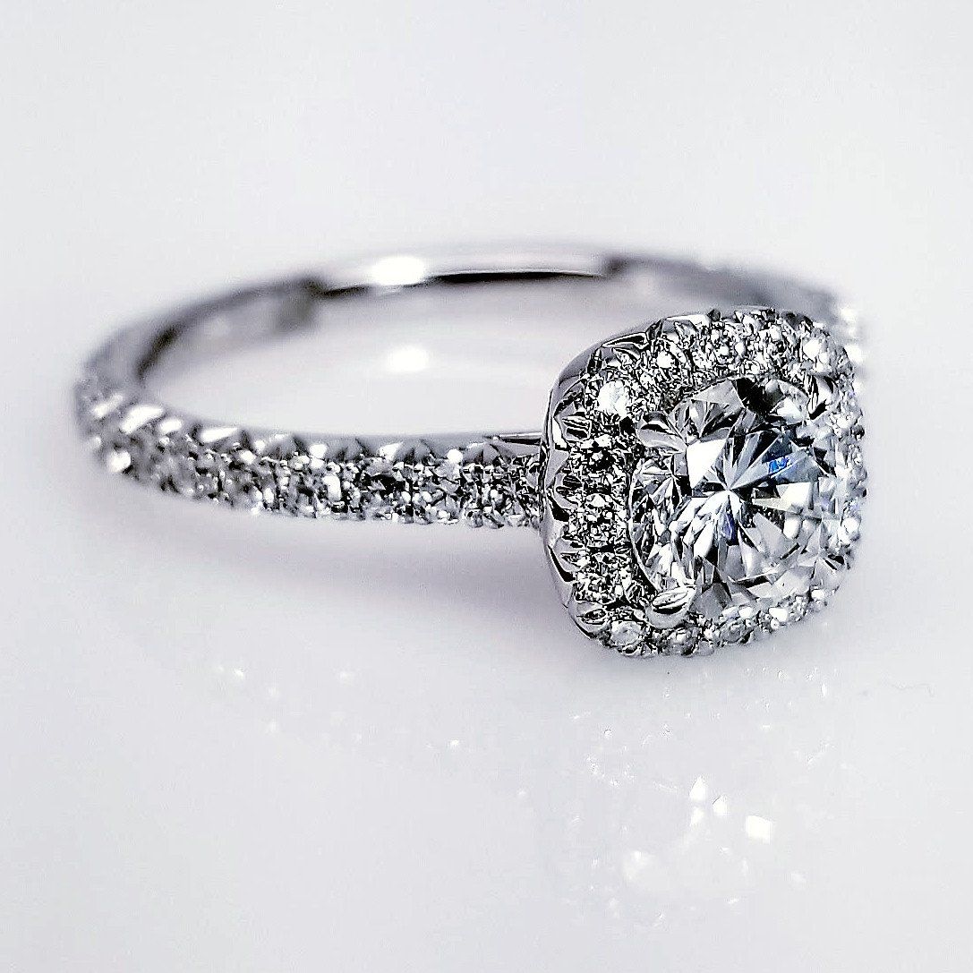 "ENGR03116" Round Cut Halo Set Diamond Engagement Ring