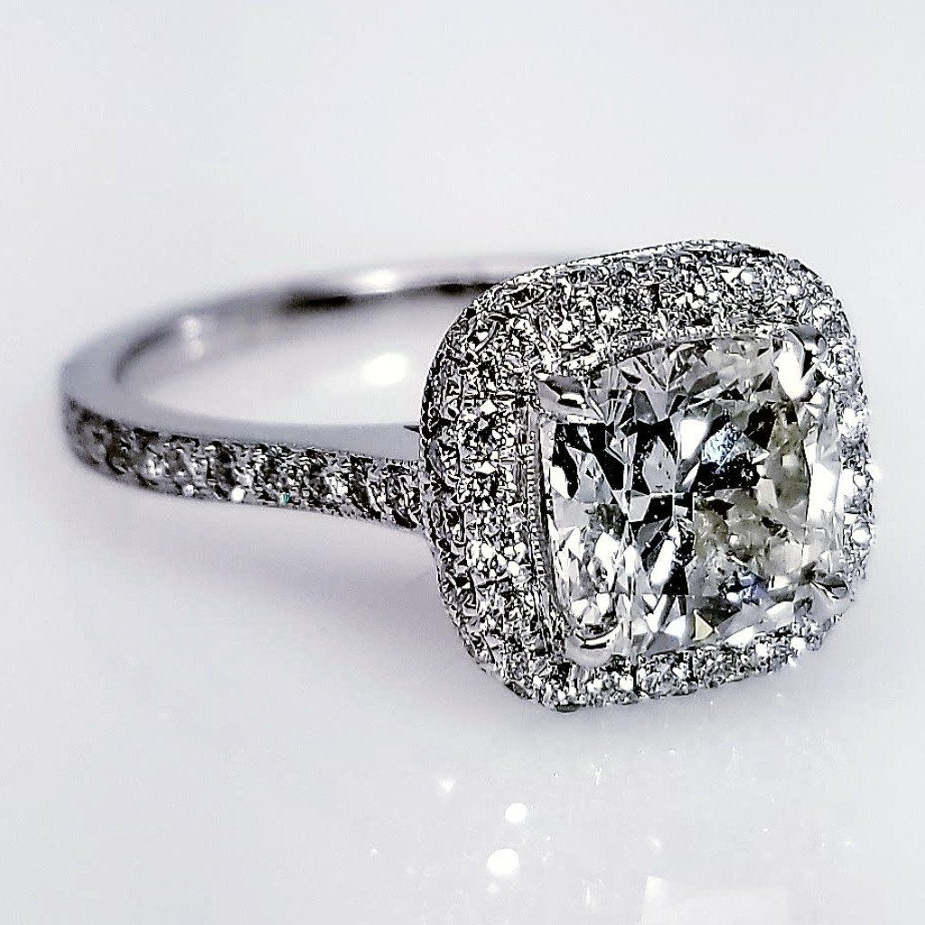 "ENGR03028" Double Row Halo Cushion Cut Diamond Ring
