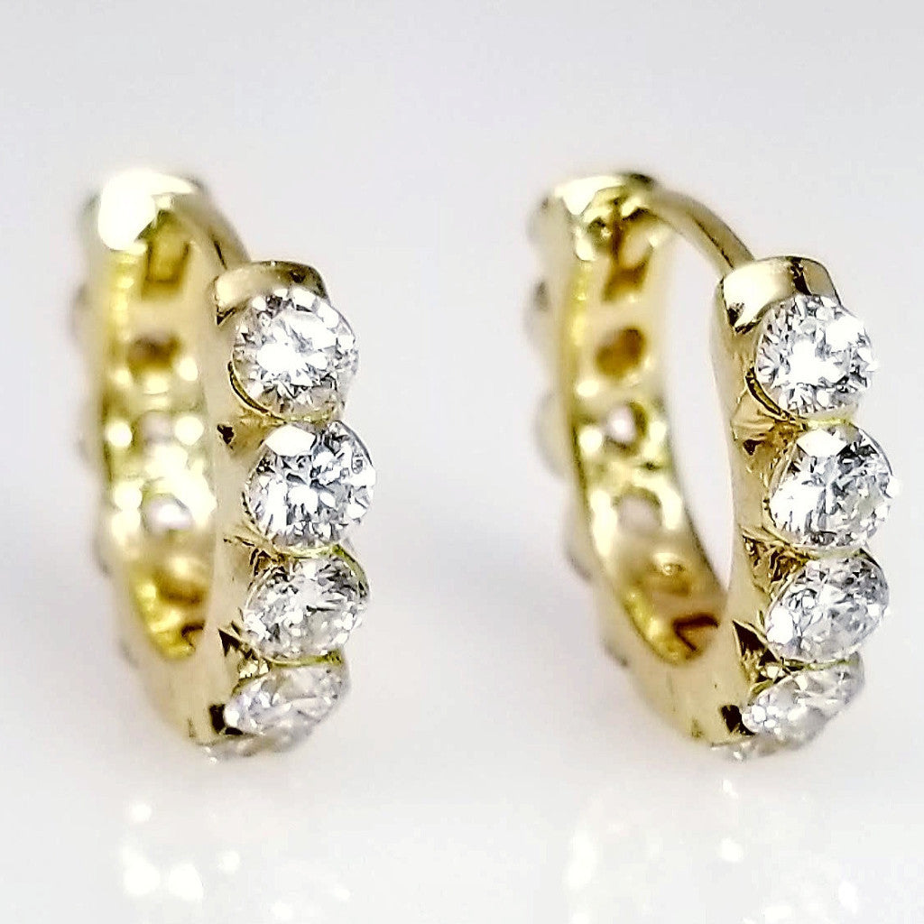 "EARR01342" Diamond Huggie Hoop Earrings in Yellow Gold