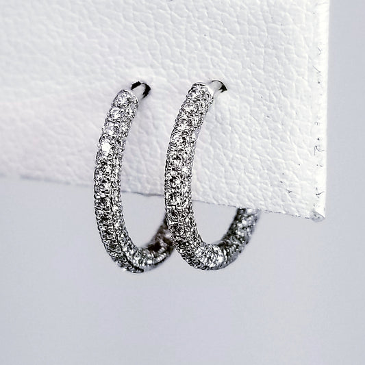 "EARR01340" Pave Diamond Hoop Huggie Earrings