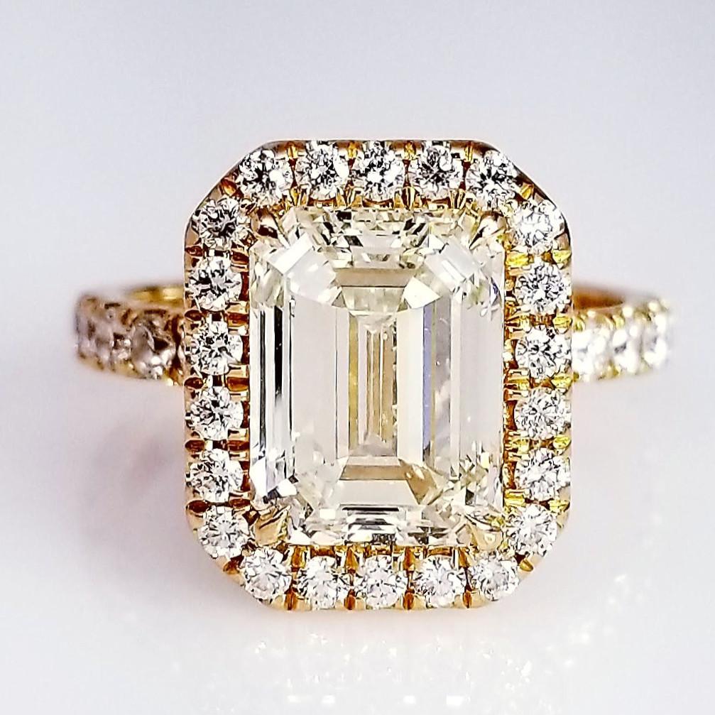 "ENGR03188" Emerald Cut Diamond Halo Rose Gold Engagement Ring