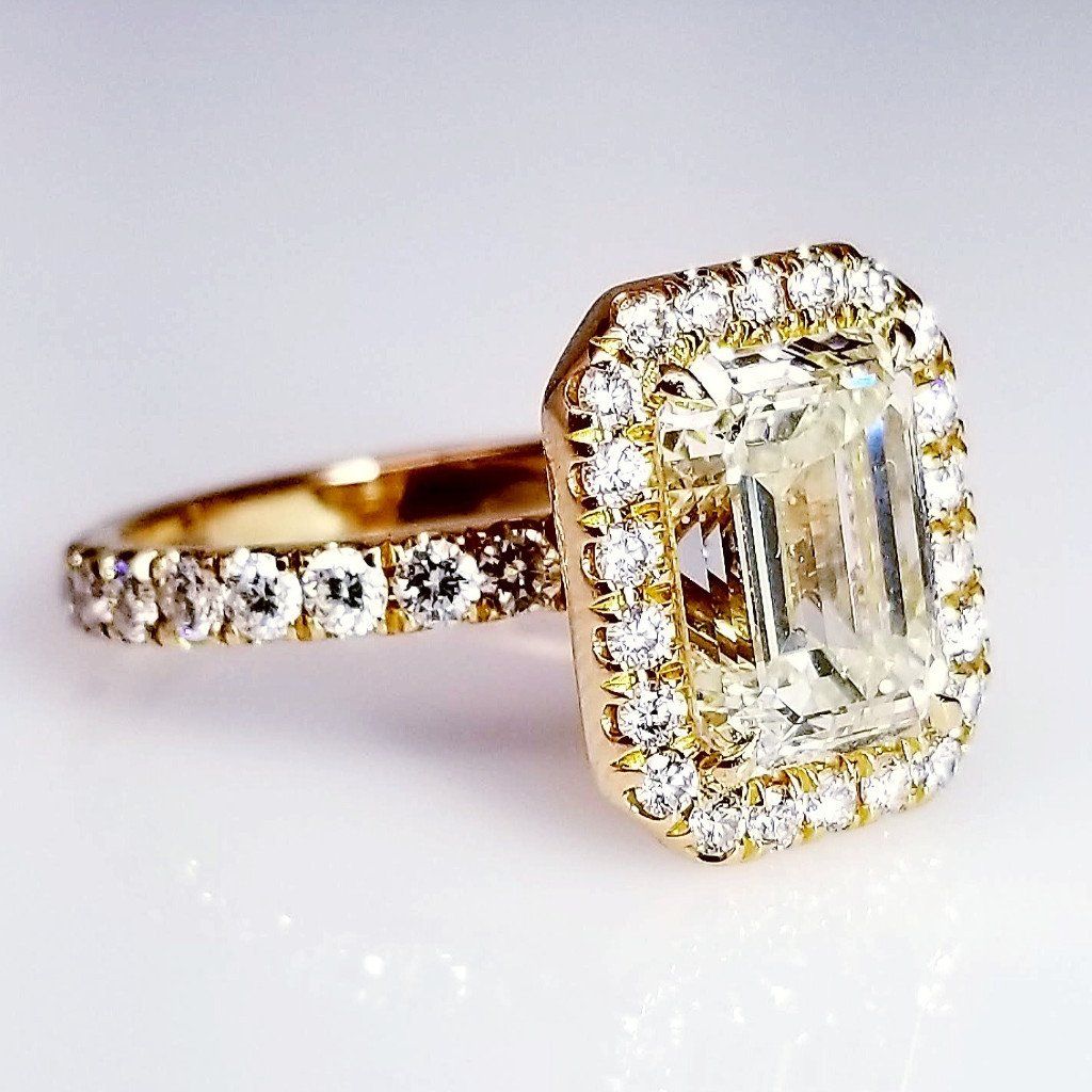 "ENGR03188" Emerald Cut Diamond Halo Rose Gold Engagement Ring
