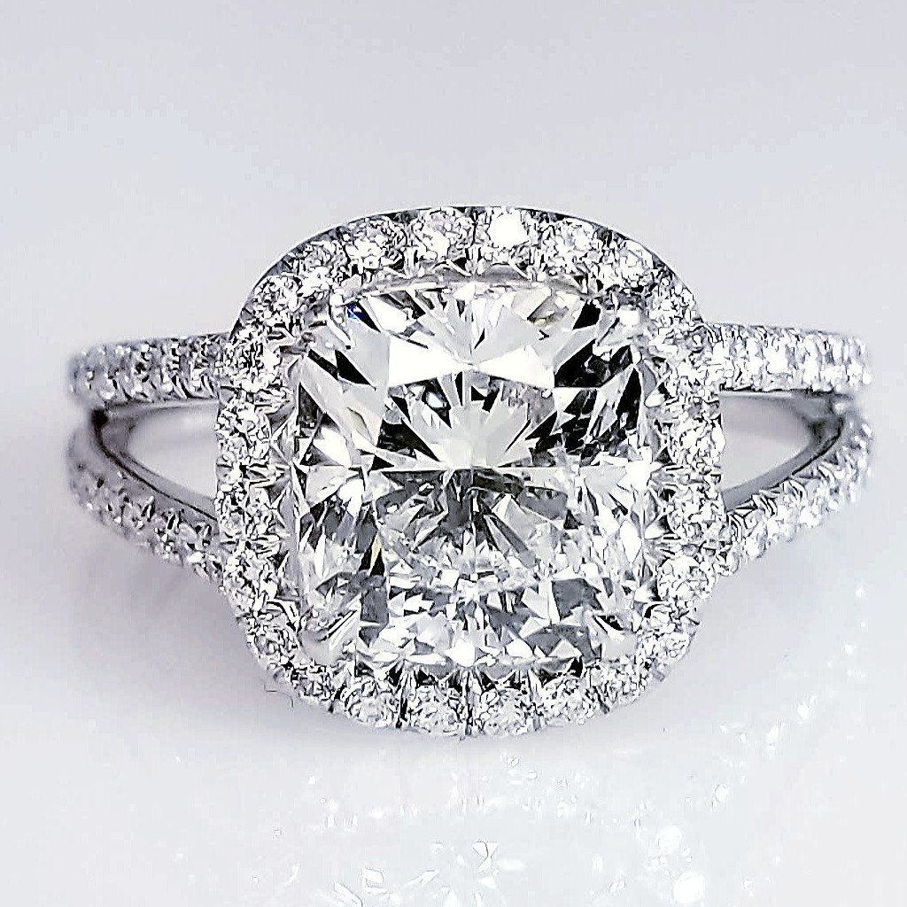 Wedding Band Cushion Cut Halo Setting Engagement Rings Round-cut