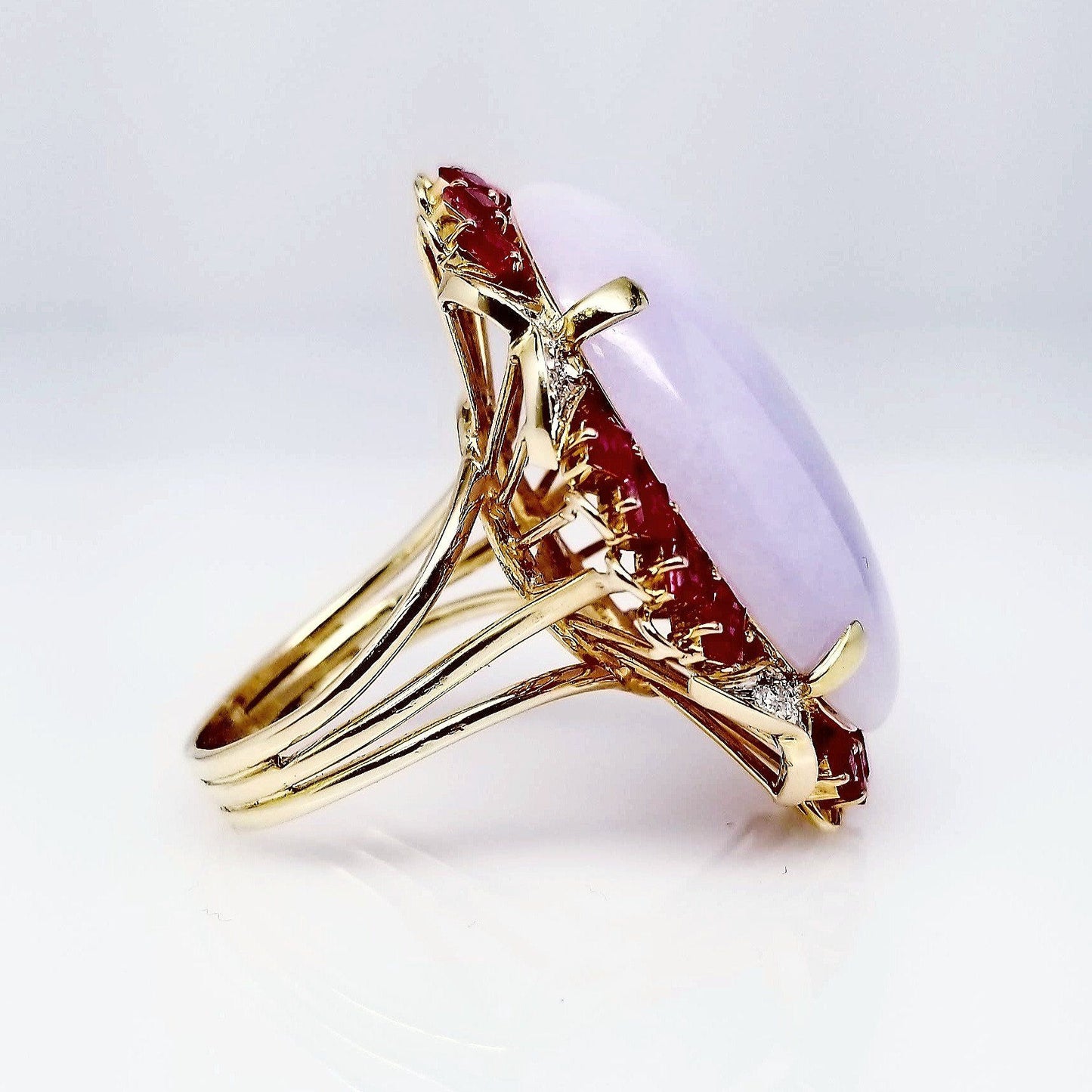 "LADRG01873" Lavender Jade & Diamond Ruby Ring