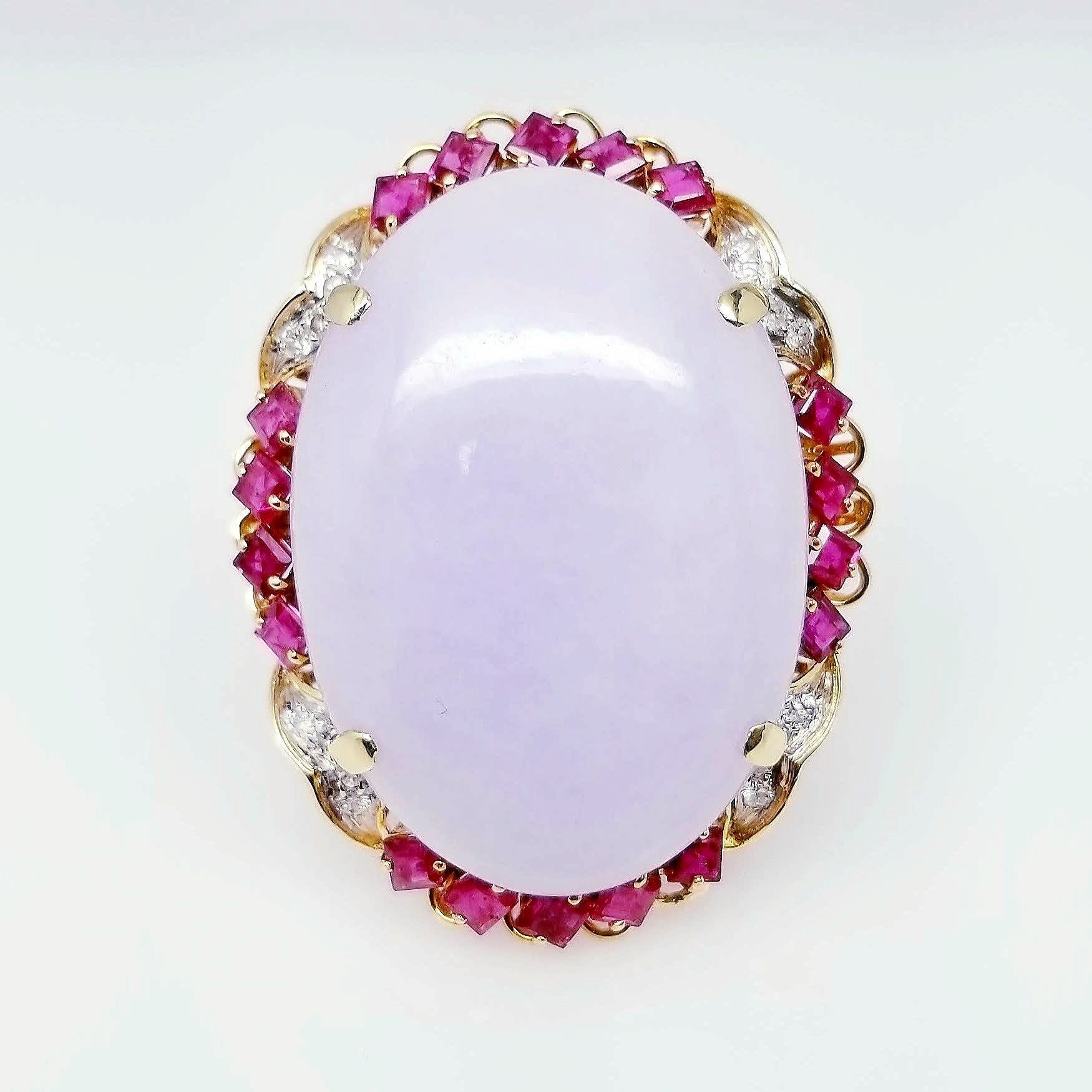 "LADRG01873" Lavender Jade & Diamond Ruby Ring