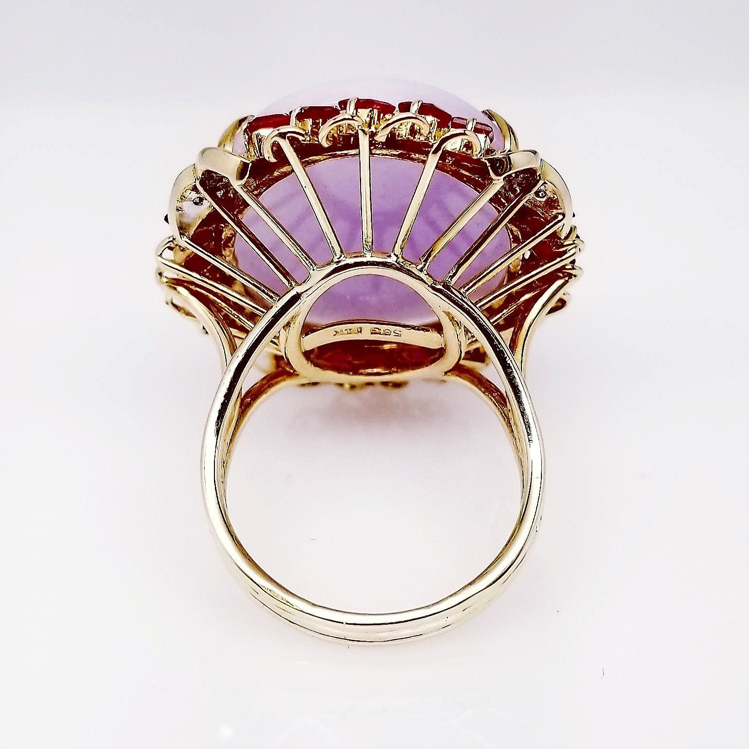 "LADRG01873" Lavender Jade & Diamond Ruby Ring