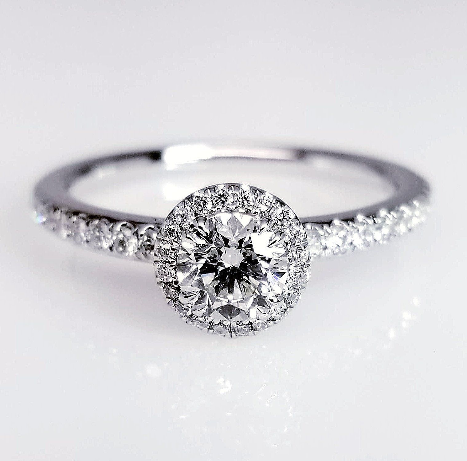 "ENGR03192" Round Cut Halo Set Pave Diamond Engagement Ring