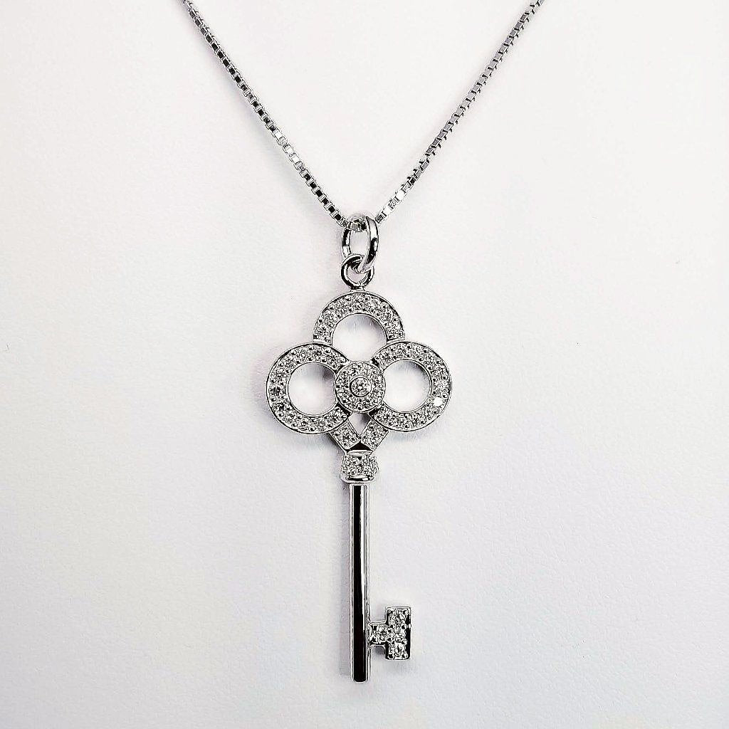 Diamond Key Pendant 0.85cts in 18K White Gold with 18" Chain