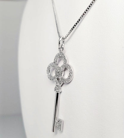 Diamond Key Pendant 0.85cts in 18K White Gold with 18" Chain