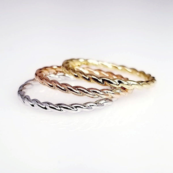 Twist Gold Ring, Braid Motif Stacking Ring, Women's Unique Band in Gold