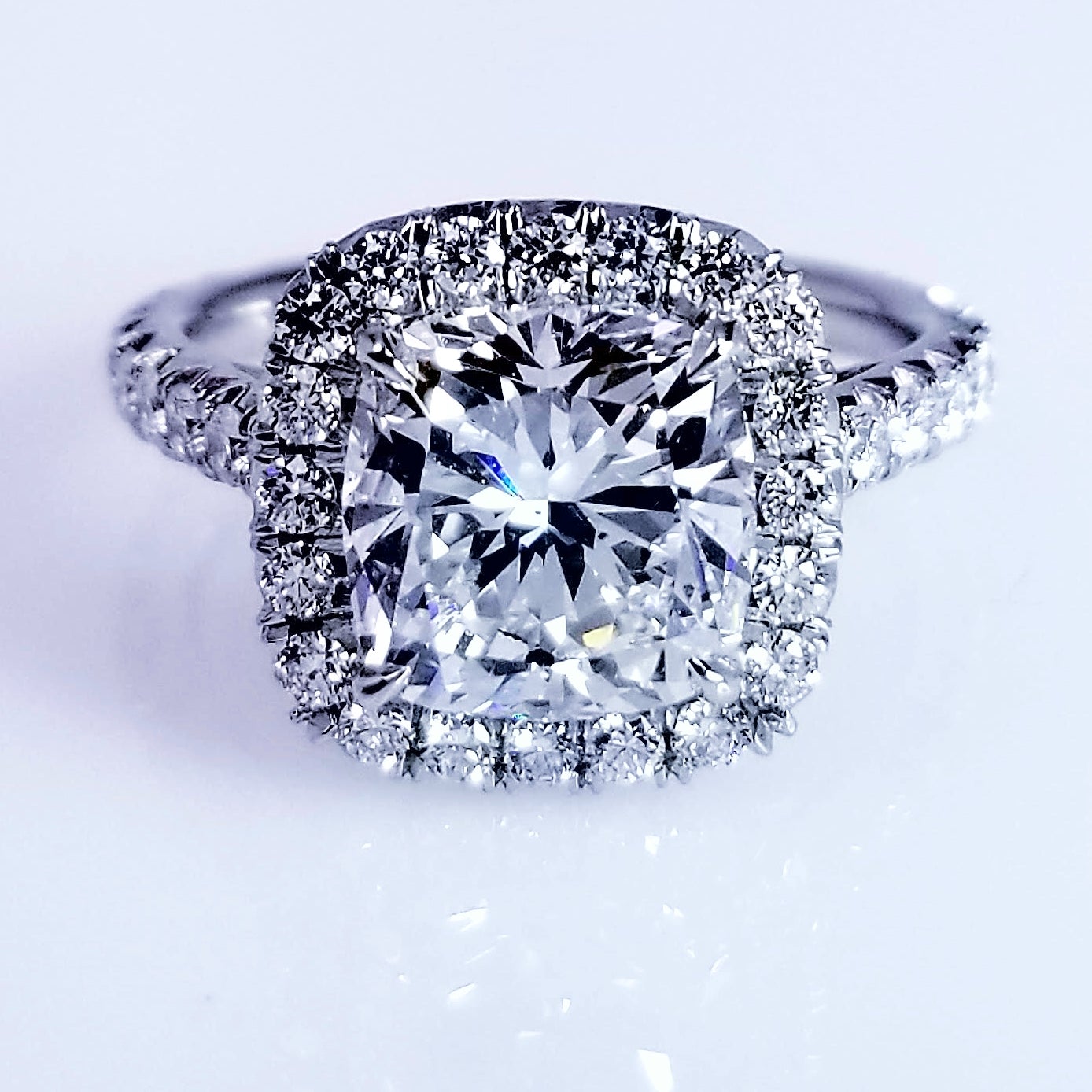 "ENGR03244" Platinum Cushion Cut Engagement Ring