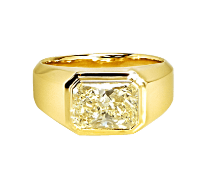 Radiant Shaped Yellow Diamond Bezel Set Mens Ring