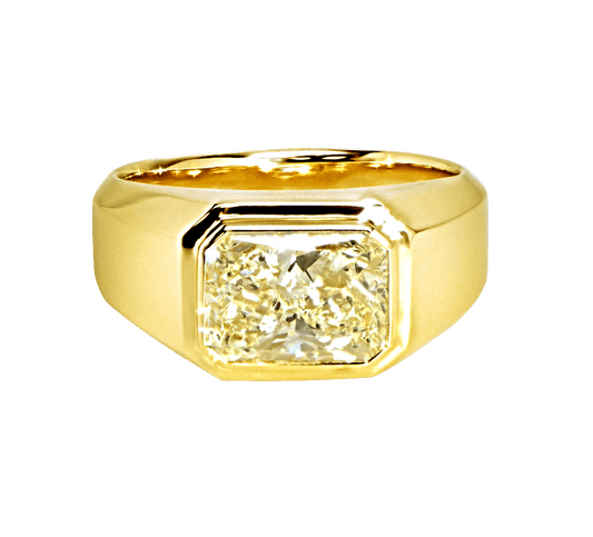 Radiant Shaped Yellow Diamond Bezel Set Mens Ring