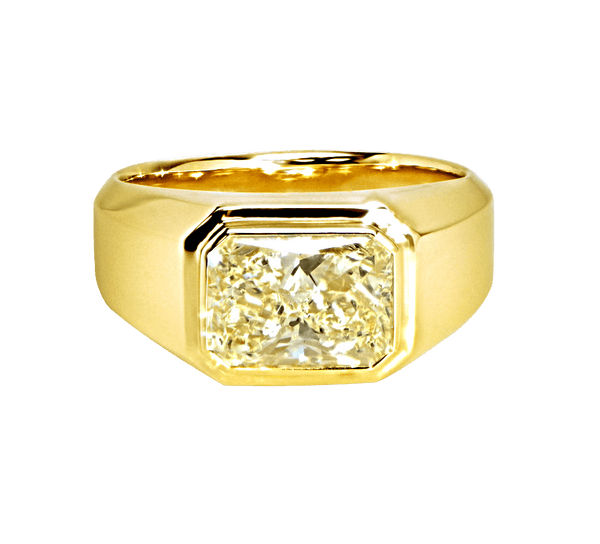 Radiant Shaped Yellow Diamond Bezel Set Mens Ring